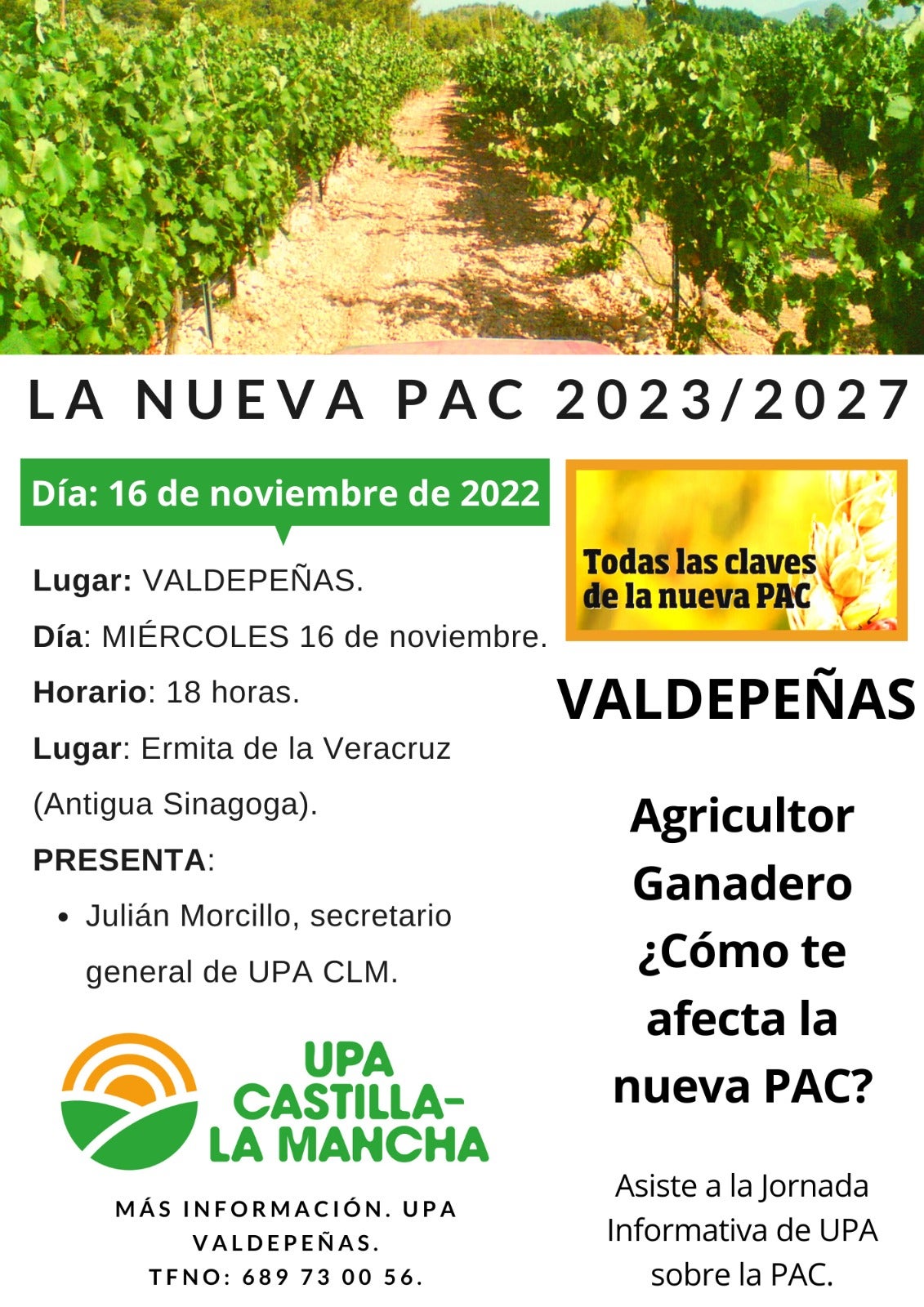 UPA informará de la PAC 2023 - 2027 que entrará en vigor el 1 de enero