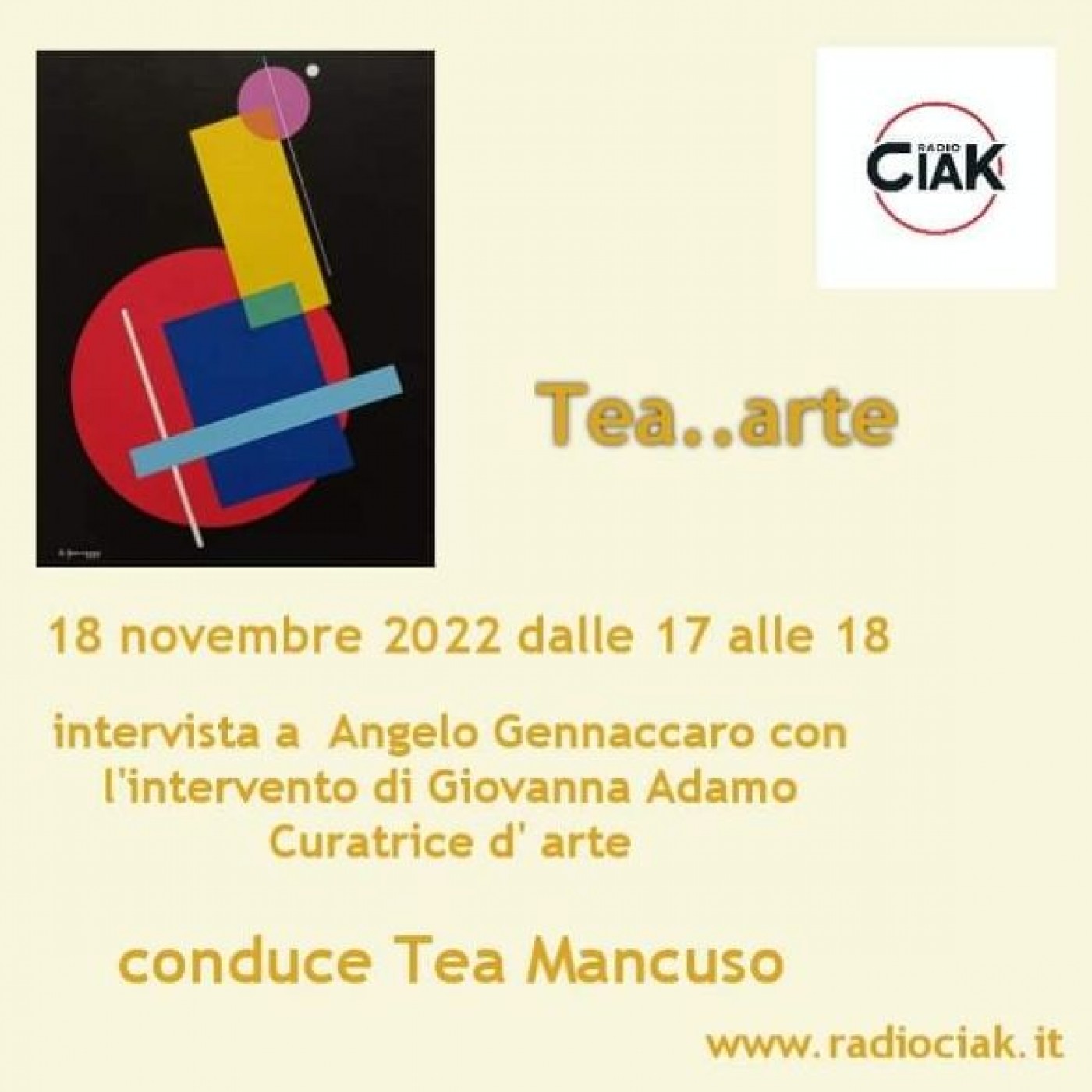 Tea..arte intervista ad Angelo Gennaccaro con intervento della curatrice d'arte Giovanna Adamo