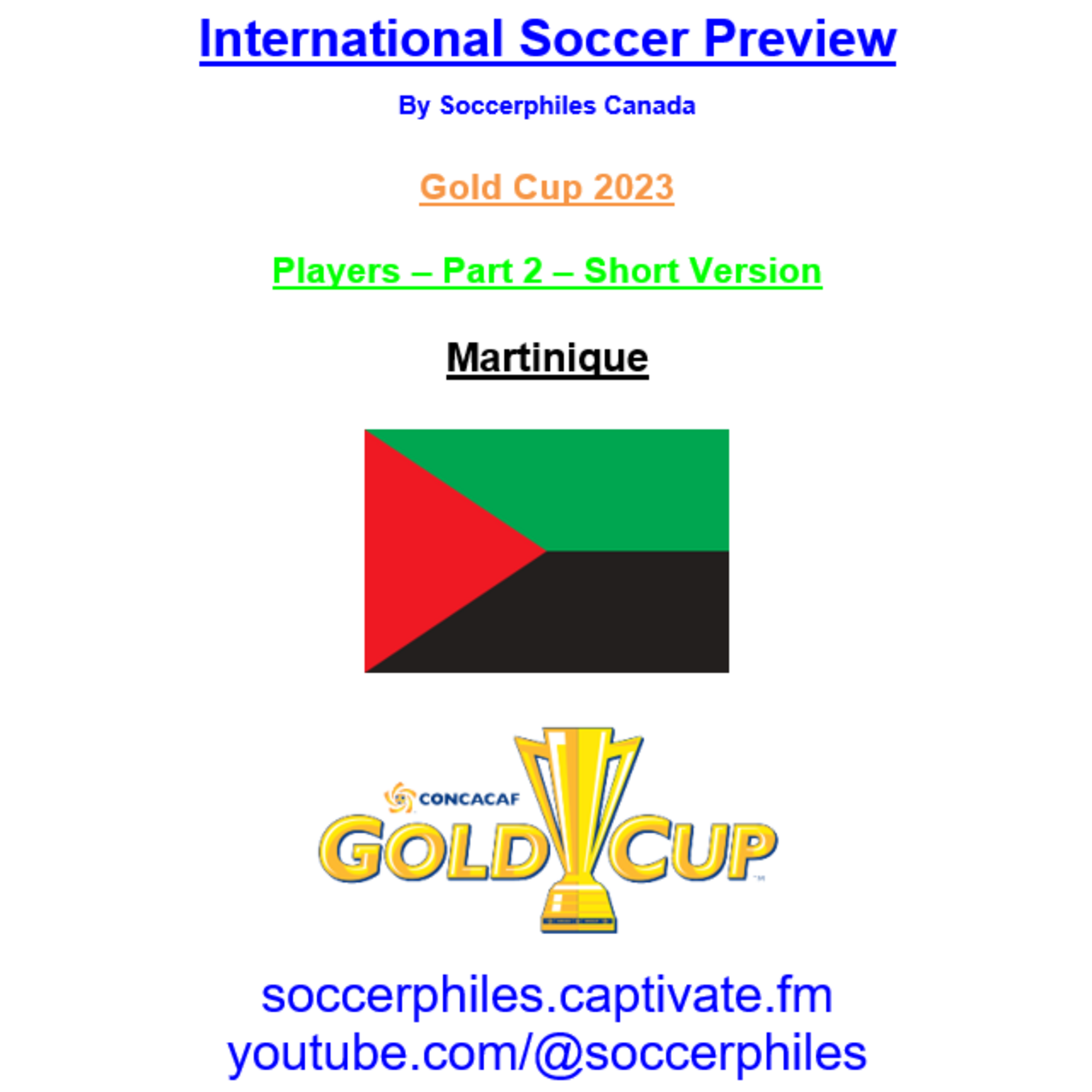 Martinique Squad - Short Version - Gold Cup 2023 Players