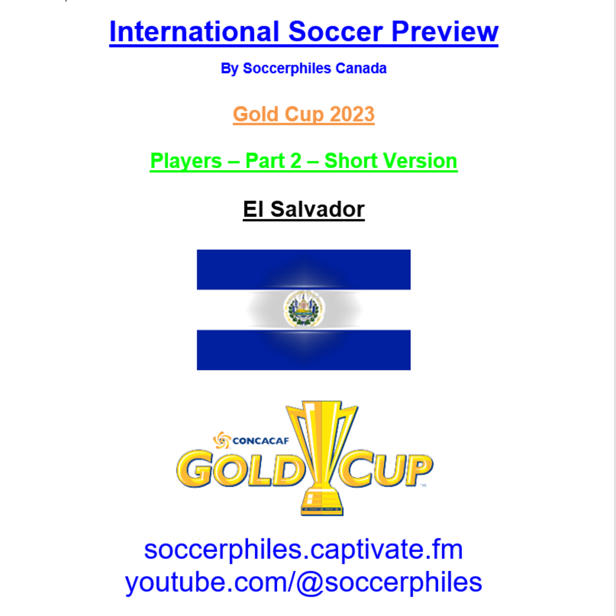 El Salvador Squad - Short Version - Gold Cup 2023 Players