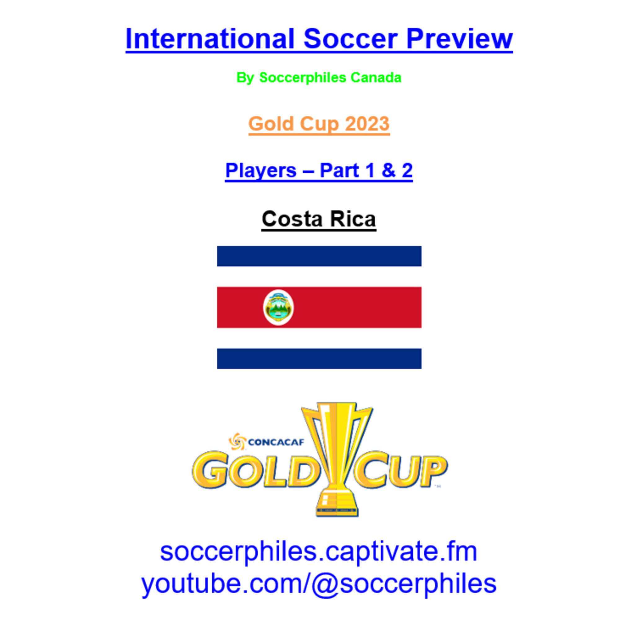 Costa Rica Squad -  Gold Cup 2023 Players – Full-length Version