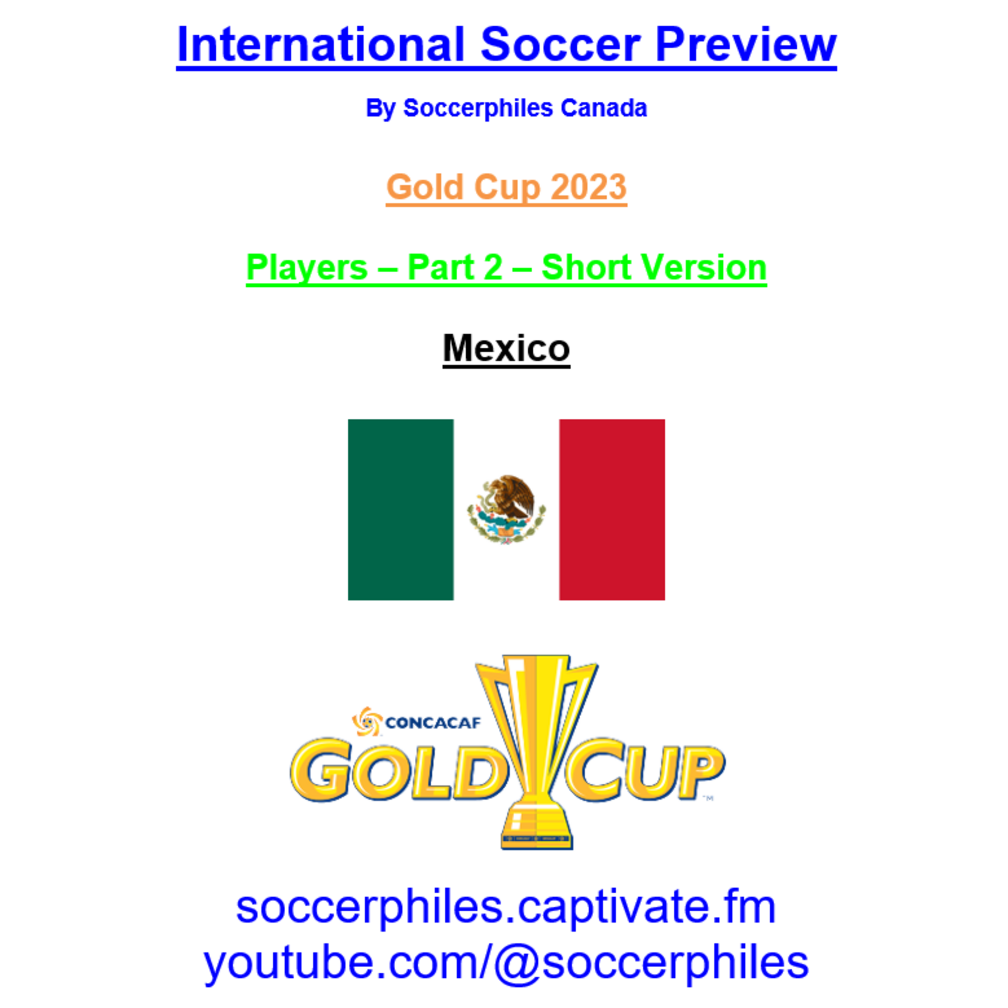 Mexico Squad - Short Version - Gold Cup 2023 Players