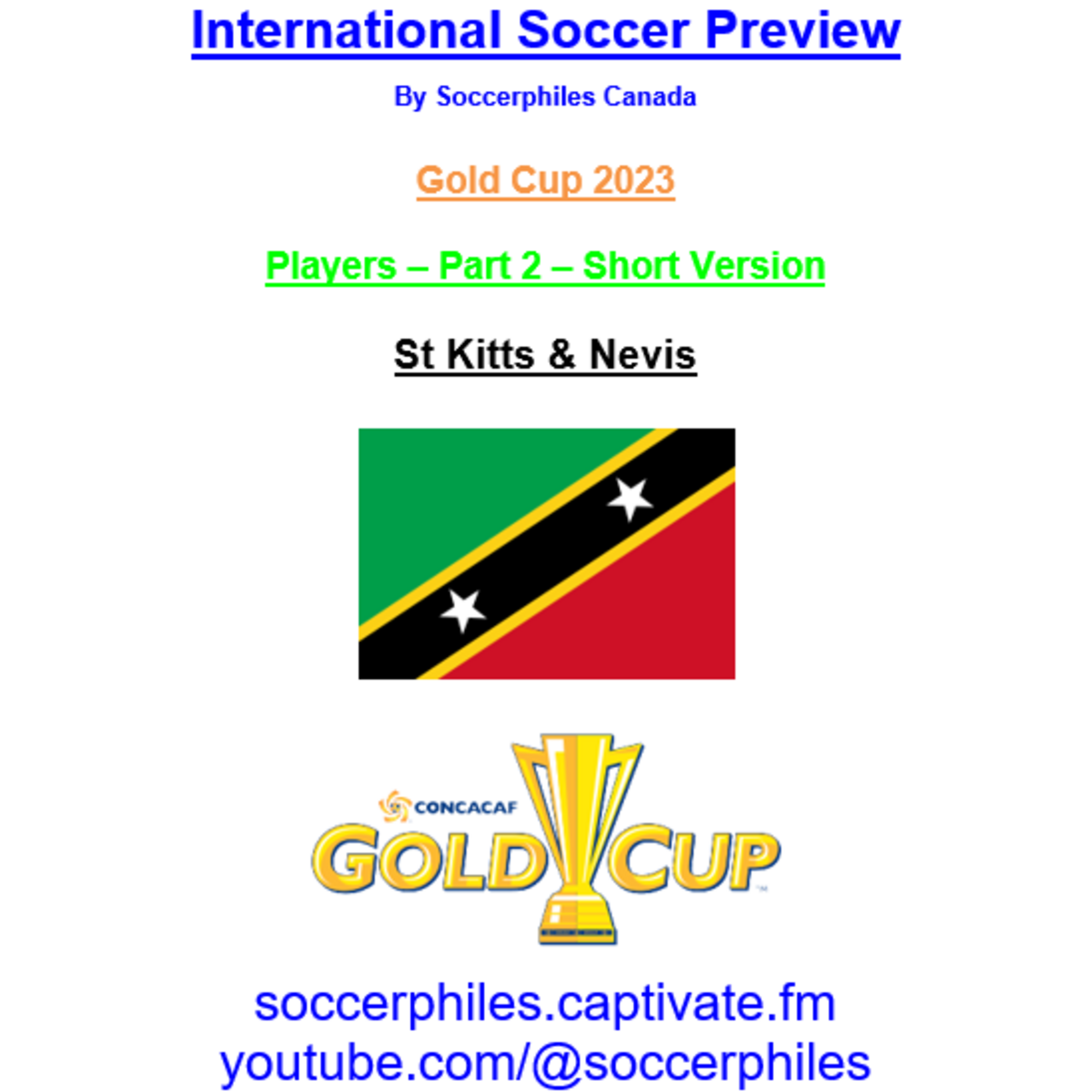 St Kitts & Nevis Squad - Short Version - Gold Cup 2023 Players