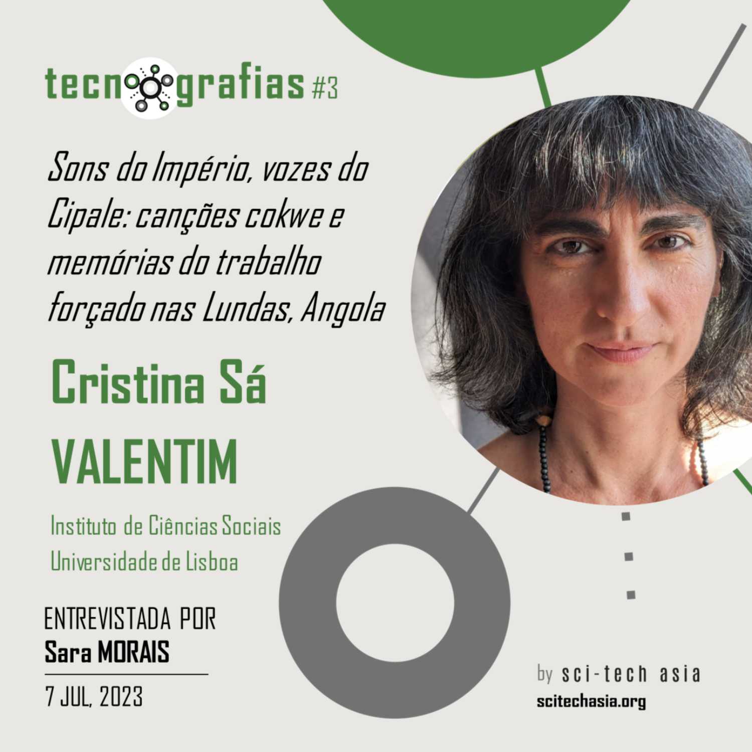 ⁣TecnoGrafias #3 "Sons do Imp&eacute;rio, vozes do Cipale: can&ccedil;&otilde;es cokwe e mem&oacute;rias do trabalho for&ccedil;ado nas Lundas, Angola" com Cristina S&aacute; VALENTIM (Instituto de Ci&ecirc;ncias Sociais da U. de Lisboa)
