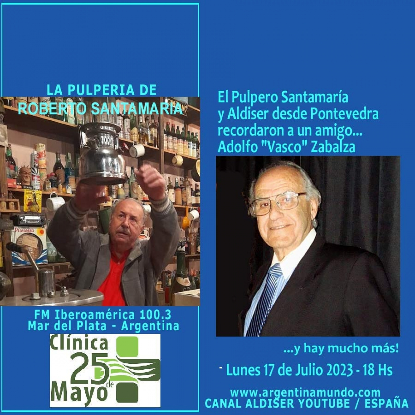 ⁣Recordamos a Adolfo Vasco Zabalza en LA PULPERIA DE ROBERTO SANTAMARIA - FM Iberoamérica 100.3 Mar del Plata Argentina