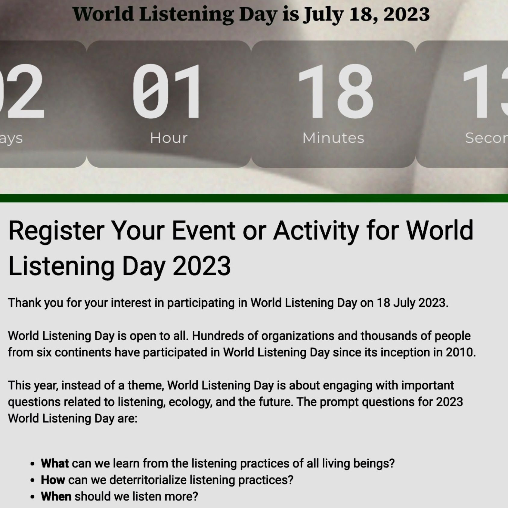 e129 world listening day - what does world listening day mean to you?