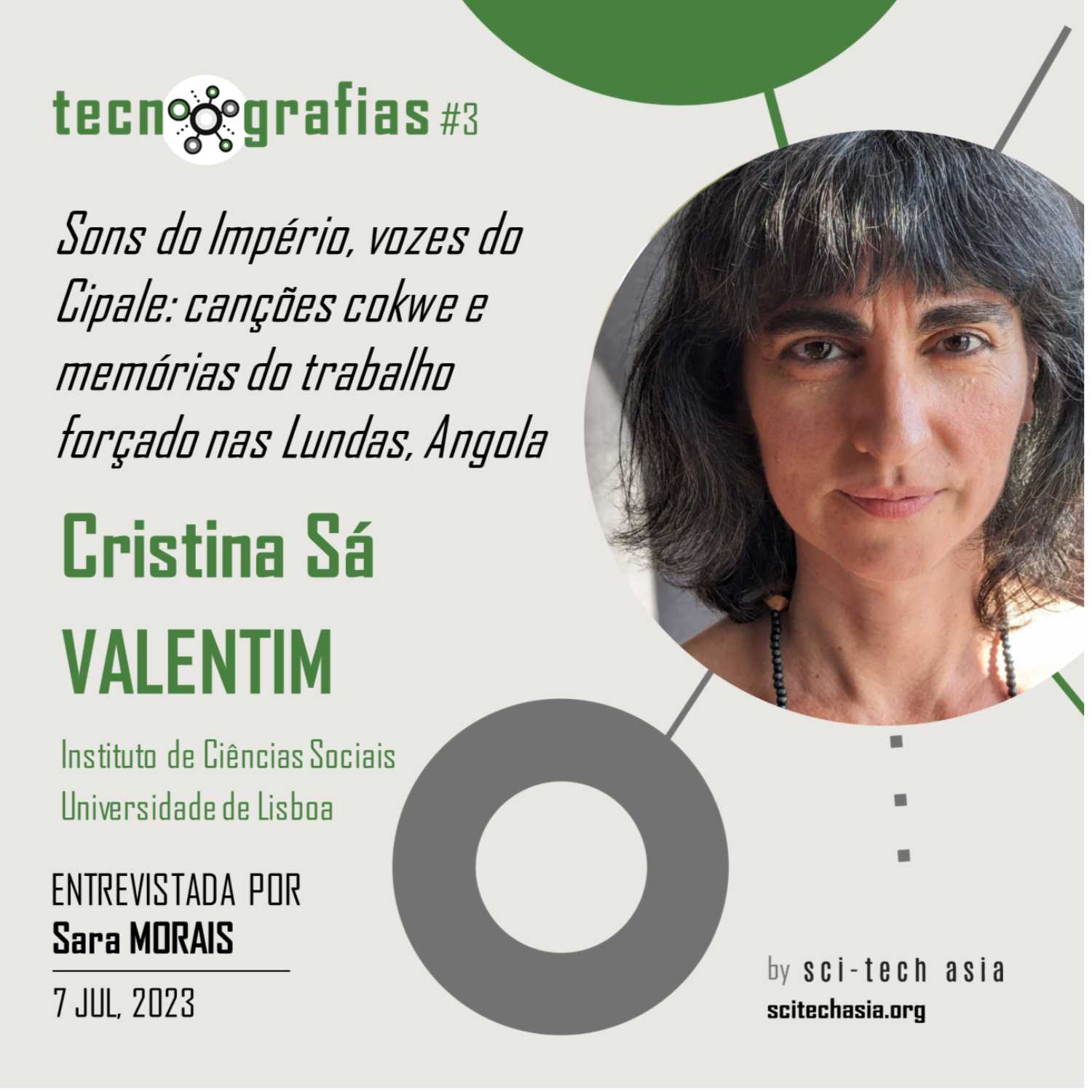 ⁣Tecnografias #3 "Sons do Imp&eacute;rio, vozes do Cipale: can&ccedil;&otilde;es cokwe e mem&oacute;rias do trabalho for&ccedil;ado nas Lundas, Angola" com Cristina S&aacute; VALENTIM (Instituto de Ci&ecirc;ncias Sociais da Universidade de Lisboa)