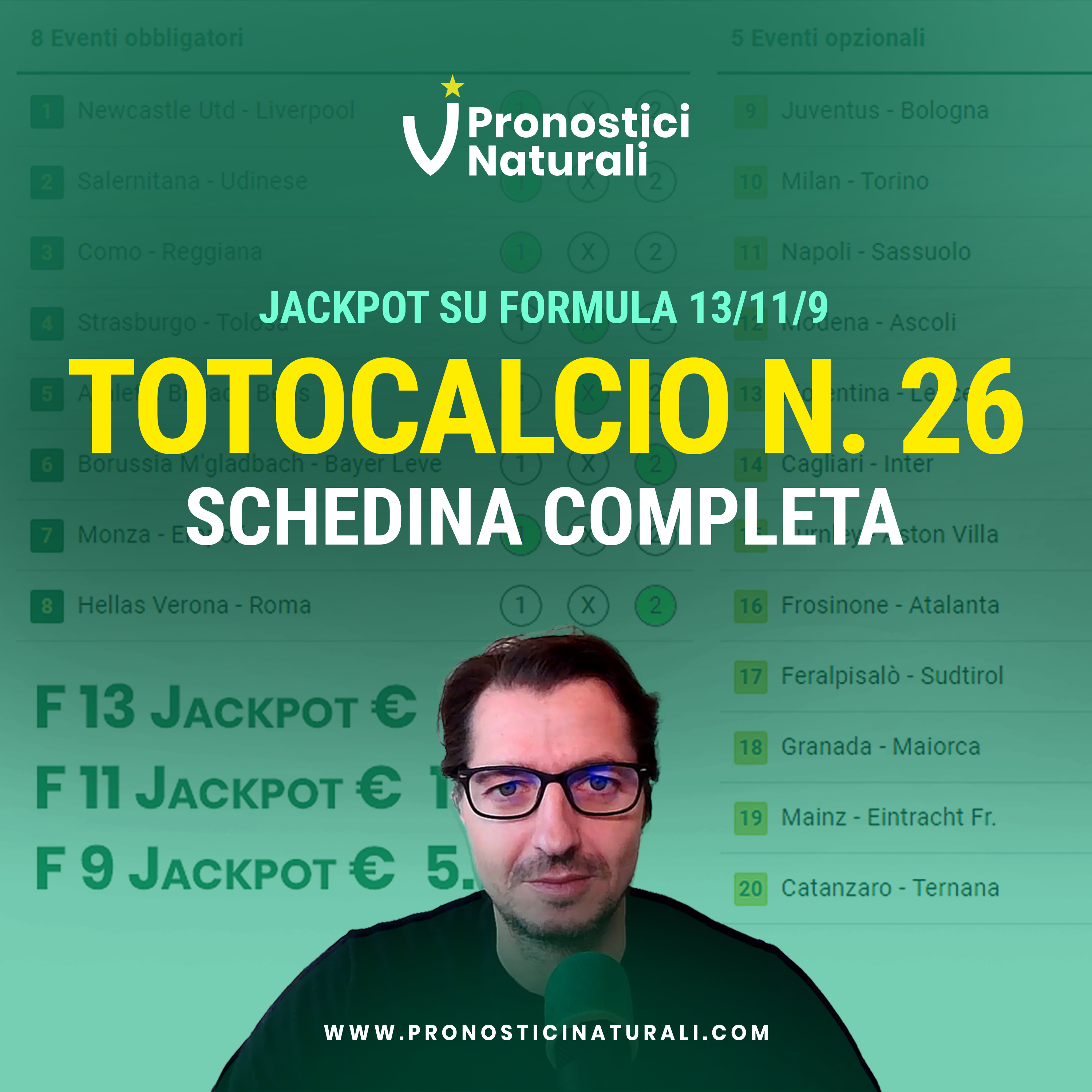 ⁣Schedina Totocalcio N. 26 con 3 Jackpot Pronostici Tutte le Partite