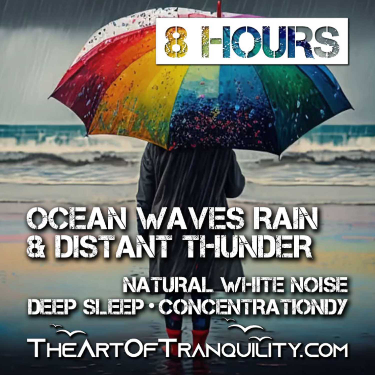 OCEAN WAVES RAIN DISTANT THUNDER | Natural White Noise Deep Sleep, Concentration | 8 Hrs