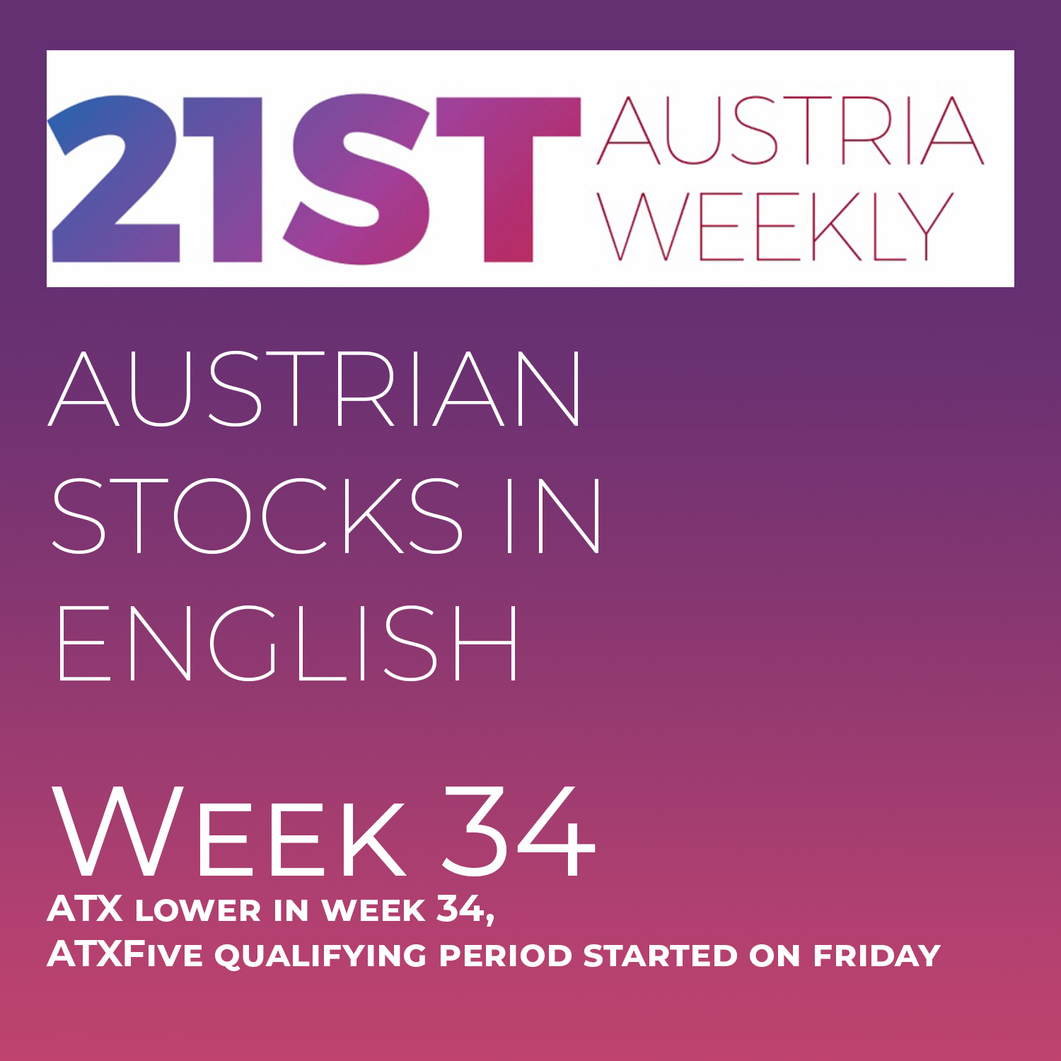 ⁣Austrian Stocks in English: ATX lower in week 34, ATXFive qualifying period started on friday