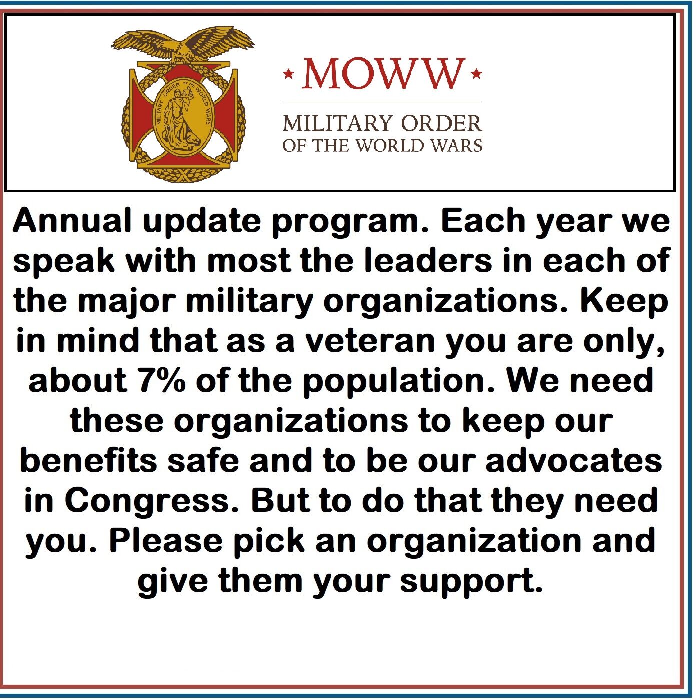 ⁣Military Order of the World Wars MOWW is a powerful force for good not only for our veterans but society in general. Listen in and hear what their new national commander, BG Victor Perez USA Ret. has to say about this coming year.