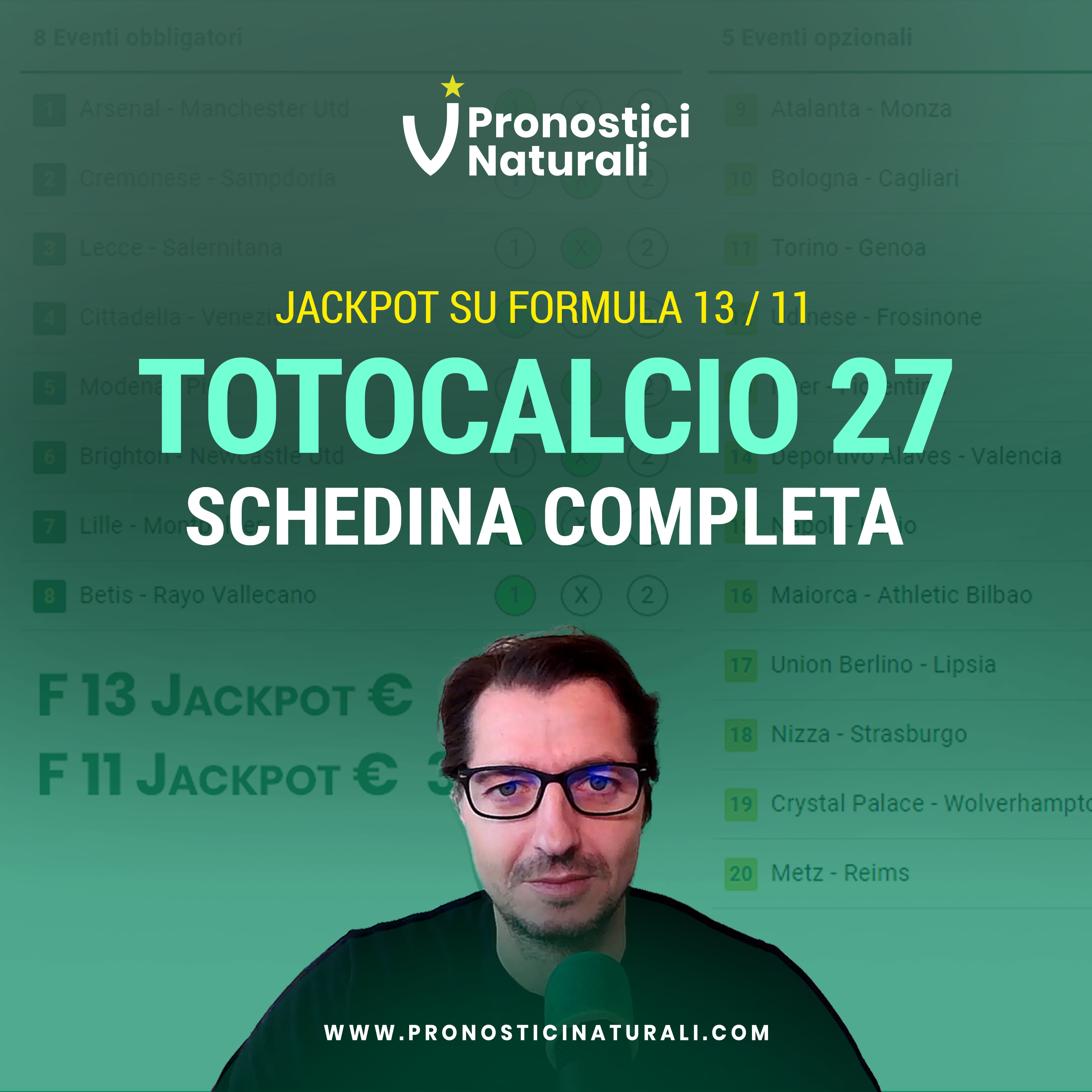 ⁣Totocalcio N. 27 con 2 Jackpot Pronostici Tutte le Partite in Schedina