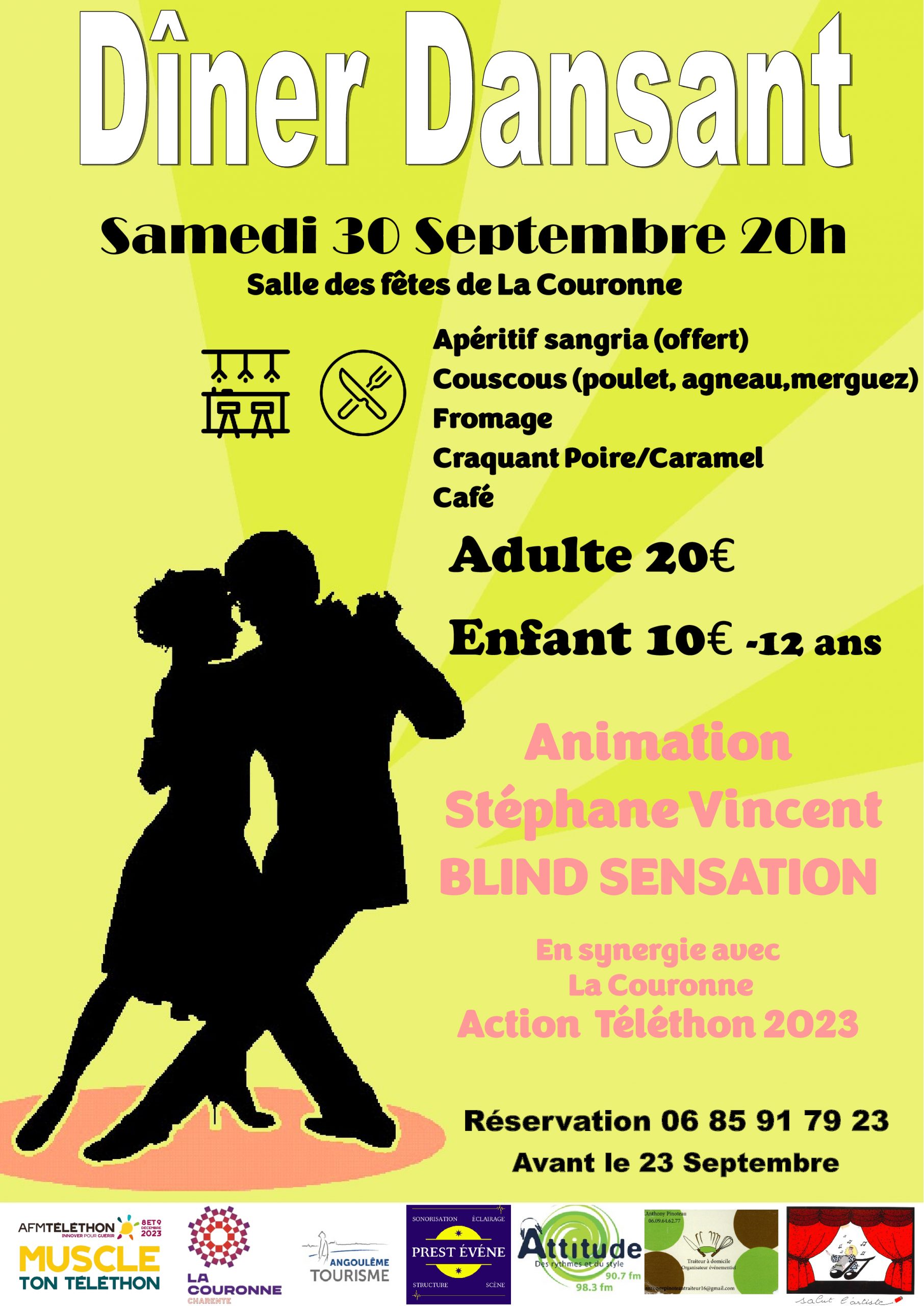 ⁣Samedi 30 septembre, grand dîner dansant à la salle des fêtes de la Couronne animé par Attitude !