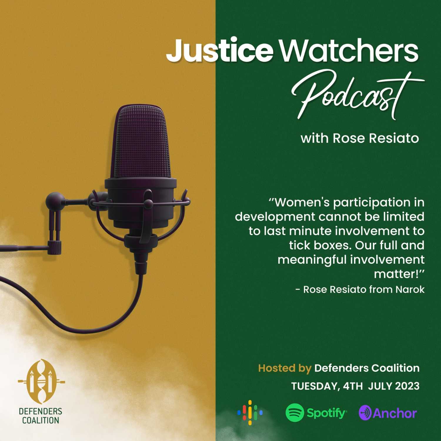 Rose Resiato "Women's participation in development cannot be limited to last minute involvement to tick boxes. Our full and meaningful involvement matter!"