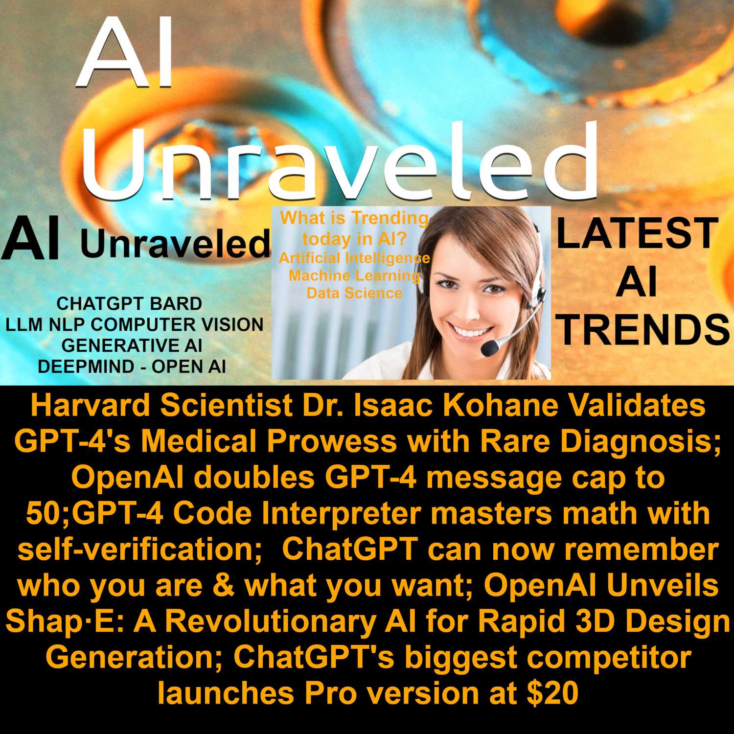 ⁣Harvard Scientist Dr. Isaac Kohane Validates GPT-4's Medical Prowess with Rare Diagnosis; OpenAI doubles GPT-4 message cap to 50;GPT-4 Code Interpreter masters math with self-verification;  ChatGPT can now remember who you are & what you want