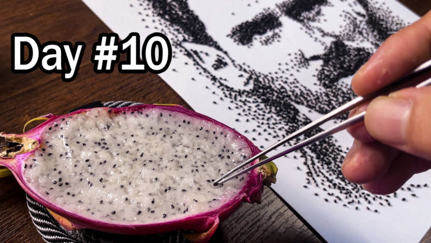 ⁣Drawing Messi With Dragon Fruit Seeds